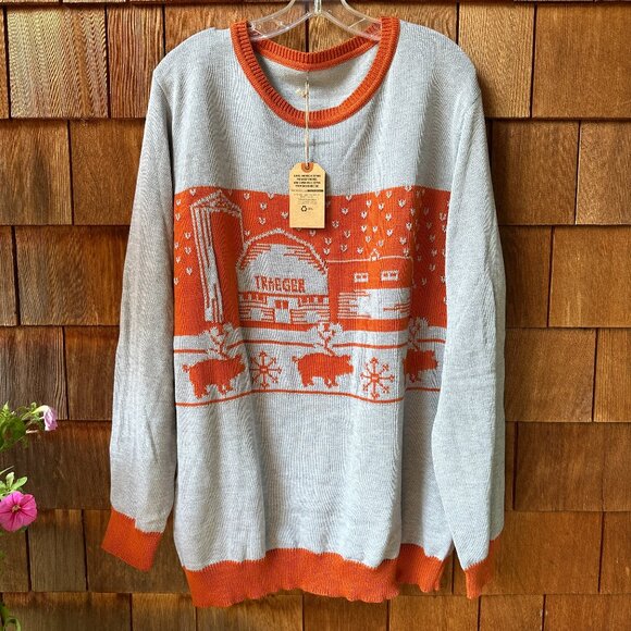 NWT Traeger Gray & Pumpkin Long Sleeve Sweater with Farm Scene - Men's XXL - Picture 1 of 16
